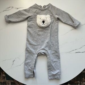 Nordstrom Baby Cozy Gray Bear Romper - 12M